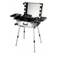 BRIEFCASE TROLLEY WITH MAKEUP VANITY SILVER